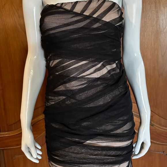 TULLE Strapless Dress Black Mesh Pink Lining Size M Party Wedding Night Out - Picture 7 of 13